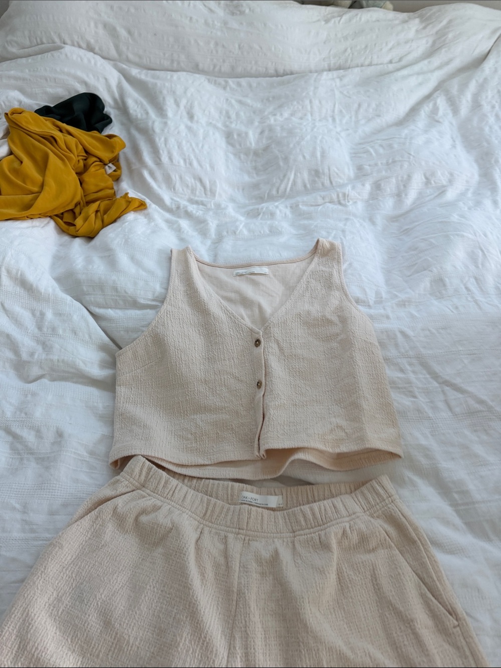 Oak and Fort two piece set small petite off white beige